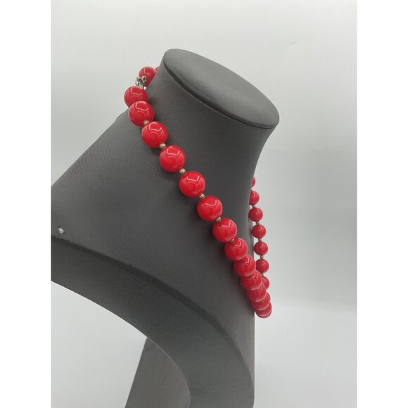 Vintage Red Bead Necklace With Silver-Tone Clasp - Picture 3 of 5